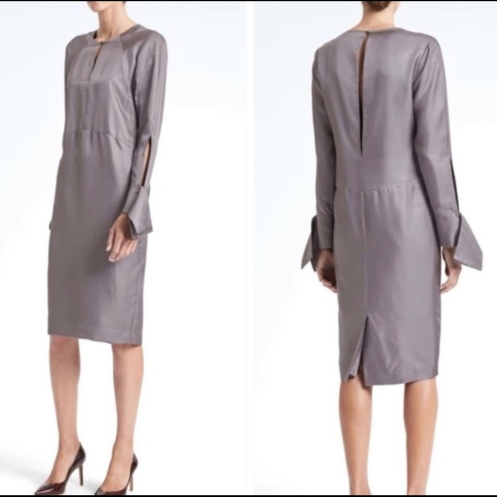 Banana Republic Heritage Silk Seamed Midi Sheath Dress, Luxe Gray, Size XS, NWT
